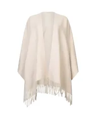 LIU JO Poncho Donna 2F5034T0300 AI 25/26 con logo a rilievo e frange. 30003 OAT MILK
