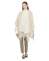 LIU JO Poncho Donna 2F5034T0300 AI 25/26 con logo a rilievo e frange. 30003 OAT MILK