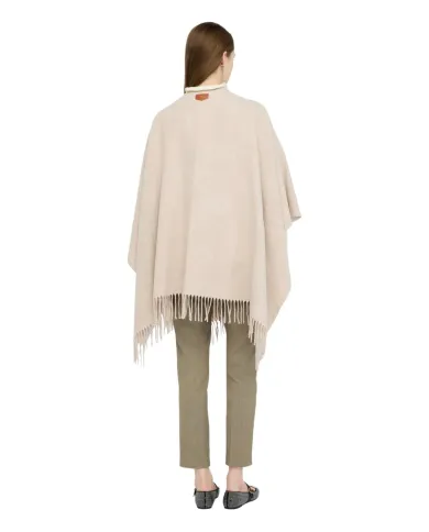 LIU JO Poncho Donna 2F5034T0300 AI 25/26 con logo a rilievo e frange. 30003 OAT MILK