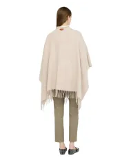 LIU JO Poncho Donna 2F5034T0300 AI 25/26 con logo a rilievo e frange. 30003 OAT MILK