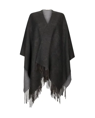 LIU JO Poncho Donna 2F5034T0300 AI 25/26 con logo a rilievo e frange. 71502 Grey cloud