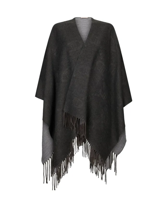 LIU JO Poncho Donna 2F5034T0300 AI 25/26 con logo a rilievo e frange. 71502 Grey cloud