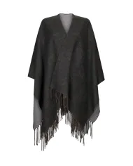 LIU JO Poncho Donna 2F5034T0300 AI 25/26 con logo a rilievo e frange. 71502 Grey cloud