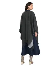 LIU JO Poncho Donna 2F5034T0300 AI 25/26 con logo a rilievo e frange. 71502 Grey cloud