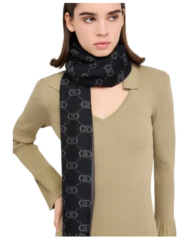 LIU JO Sciarpa Donna 2F5040T0300 AI 25/26 logo monogram con dettagli lurex 22222 NERO