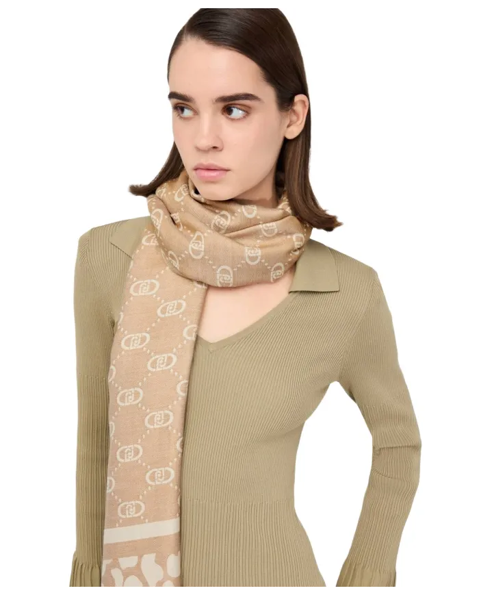 LIU JO Sciarpa Donna 2F5040T0300 AI 25/26 logo monogram con dettagli lurex 30003 OAT MILK
