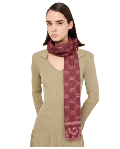 LIU JO Sciarpa Donna 2F5040T0300 AI 25/26 logo monogram con dettagli lurex 91718 RED aubergine