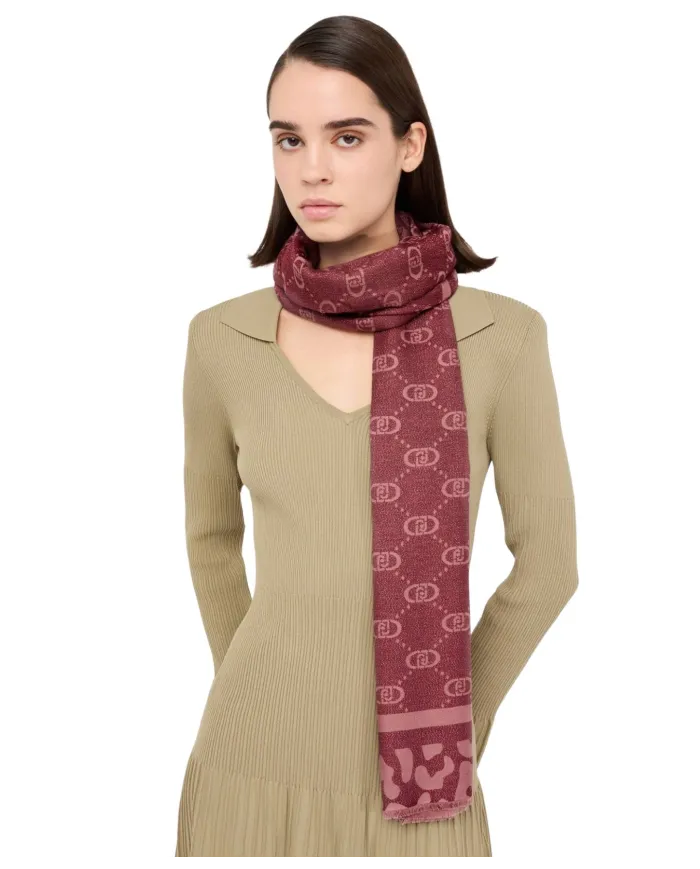 LIU JO Sciarpa Donna 2F5040T0300 AI 25/26 logo monogram con dettagli lurex 91718 RED aubergine