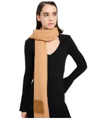 LIU JO Sciarpa Donna 2F5048T0300 AI 25/26 garzata con patch logo e frange 00070 CAMMELLO