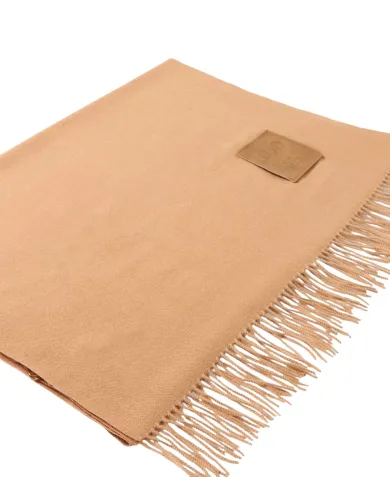 LIU JO Sciarpa Donna 2F5048T0300 AI 25/26 garzata con patch logo e frange 00070 CAMMELLO