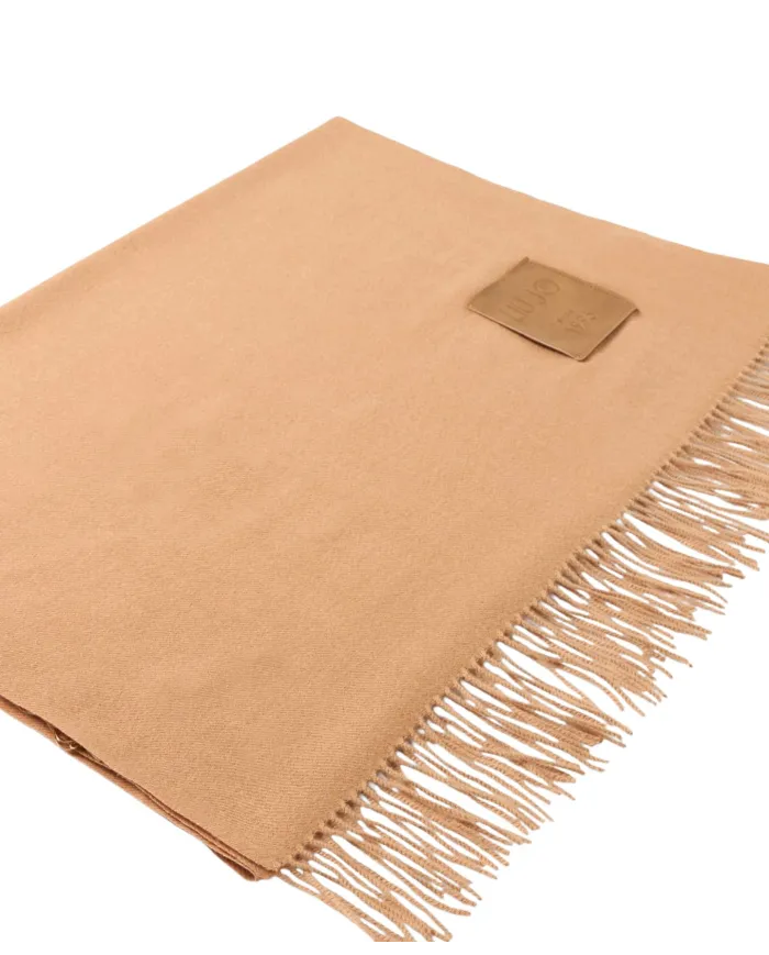LIU JO Sciarpa Donna 2F5048T0300 AI 25/26 garzata con patch logo e frange 00070 CAMMELLO