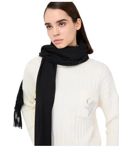 LIU JO Sciarpa Donna 2F5048T0300 AI 25/26 garzata con patch logo e frange 22222 NERO