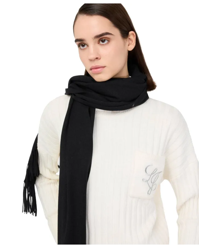 LIU JO Sciarpa Donna 2F5048T0300 AI 25/26 garzata con patch logo e frange 22222 NERO