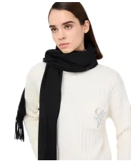 LIU JO Sciarpa Donna 2F5048T0300 AI 25/26 garzata con patch logo e frange 22222 NERO