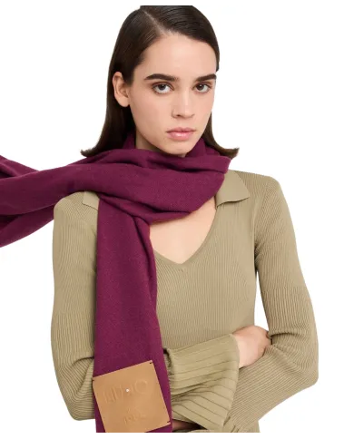 LIU JO Sciarpa Donna 2F5048T0300 AI 25/26 garzata con patch logo e frange 91718 RED aubergine