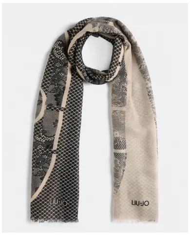 LIU JO Stola Donna 2F5068T0300 AI 25/26 con stampa logo e pizzo 00365 NEUTRO