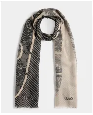 LIU JO Stola Donna 2F5068T0300 AI 25/26 con stampa logo e pizzo 00365 NEUTRO