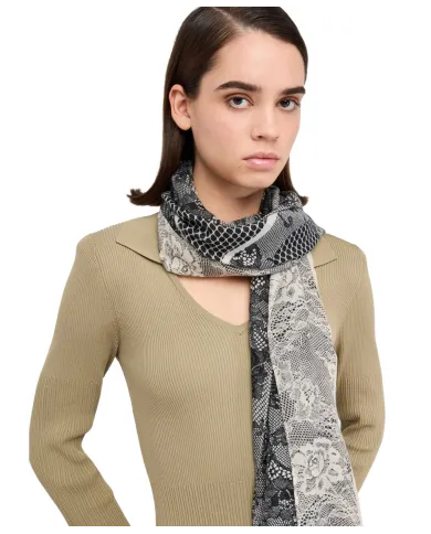 LIU JO Stola Donna 2F5068T0300 AI 25/26 con stampa logo e pizzo 00365 NEUTRO