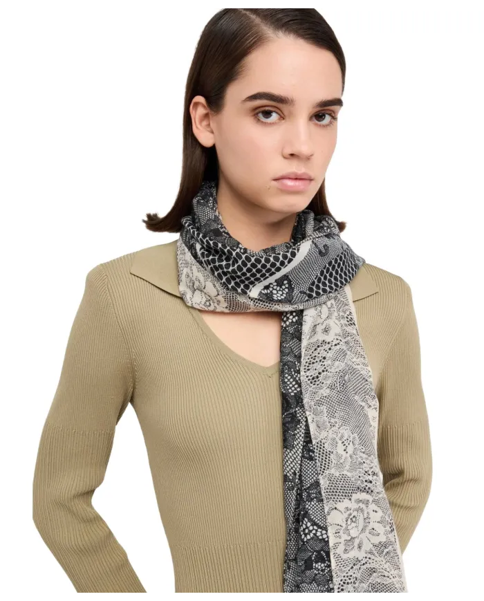 LIU JO Stola Donna 2F5068T0300 AI 25/26 con stampa logo e pizzo 00365 NEUTRO