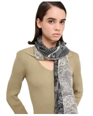 LIU JO Stola Donna 2F5068T0300 AI 25/26 con stampa logo e pizzo 00365 NEUTRO