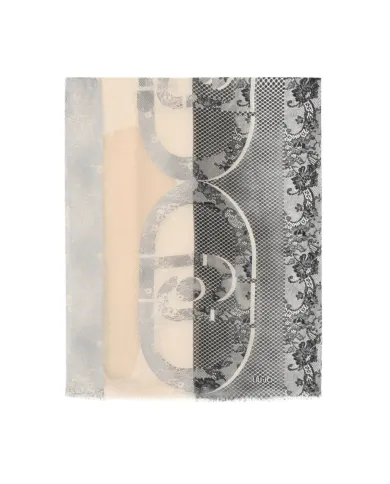 LIU JO Stola Donna 2F5068T0300 AI 25/26 con stampa logo e pizzo 00365 NEUTRO