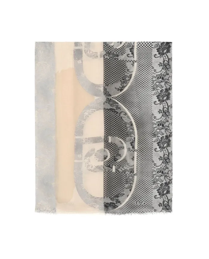 LIU JO Stola Donna 2F5068T0300 AI 25/26 con stampa logo e pizzo 00365 NEUTRO