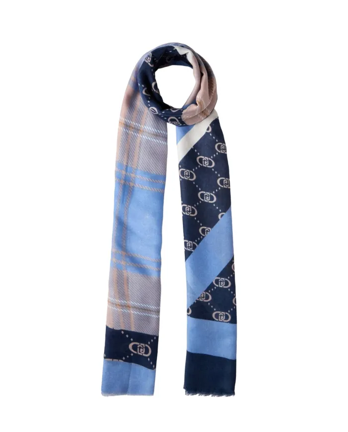 LIU JO Sciarpa Donna 2F5072T0300 AI 25/26 logo check 74015 LIGHT DENIM