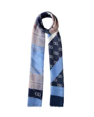 LIU JO Sciarpa Donna 2F5072T0300 AI 25/26 logo check 74015 LIGHT DENIM