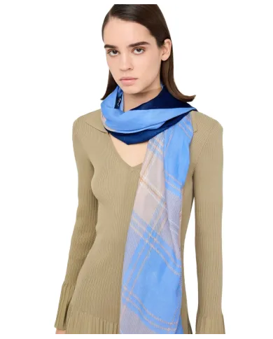 LIU JO Sciarpa Donna 2F5072T0300 AI 25/26 logo check 74015 LIGHT DENIM