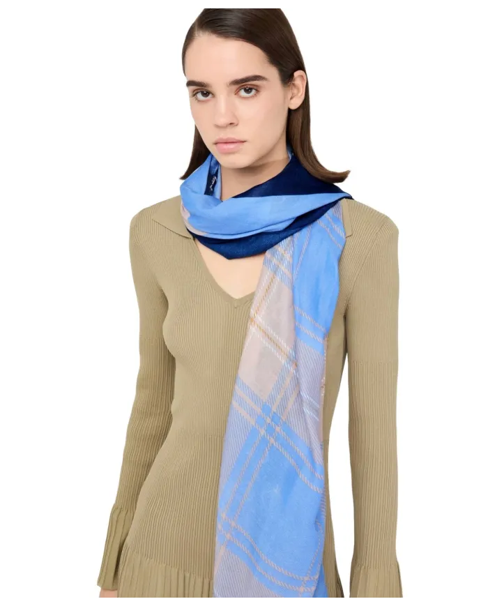 LIU JO Sciarpa Donna 2F5072T0300 AI 25/26 logo check 74015 LIGHT DENIM