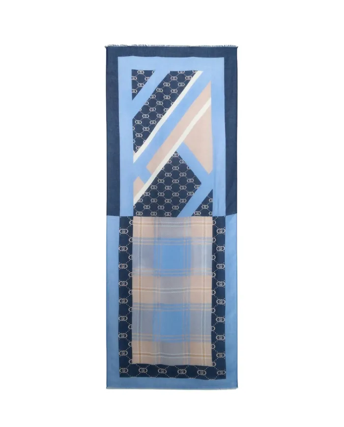 LIU JO Sciarpa Donna 2F5072T0300 AI 25/26 logo check 74015 LIGHT DENIM