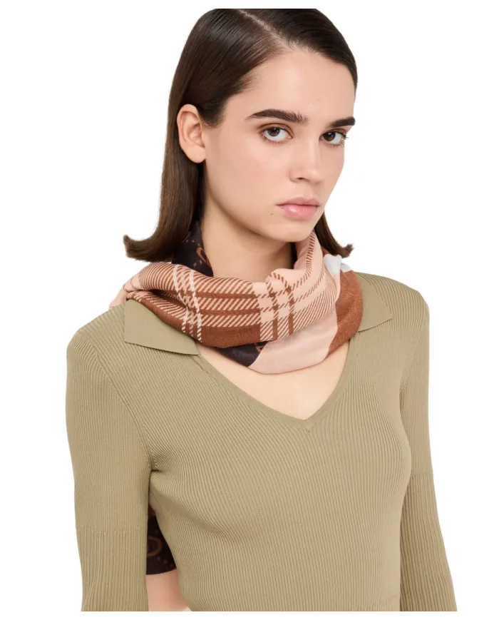 LIU JO Sciarpa Donna 2F5072T0300 AI 25/26 logo check 90912 MORO/LIGHT