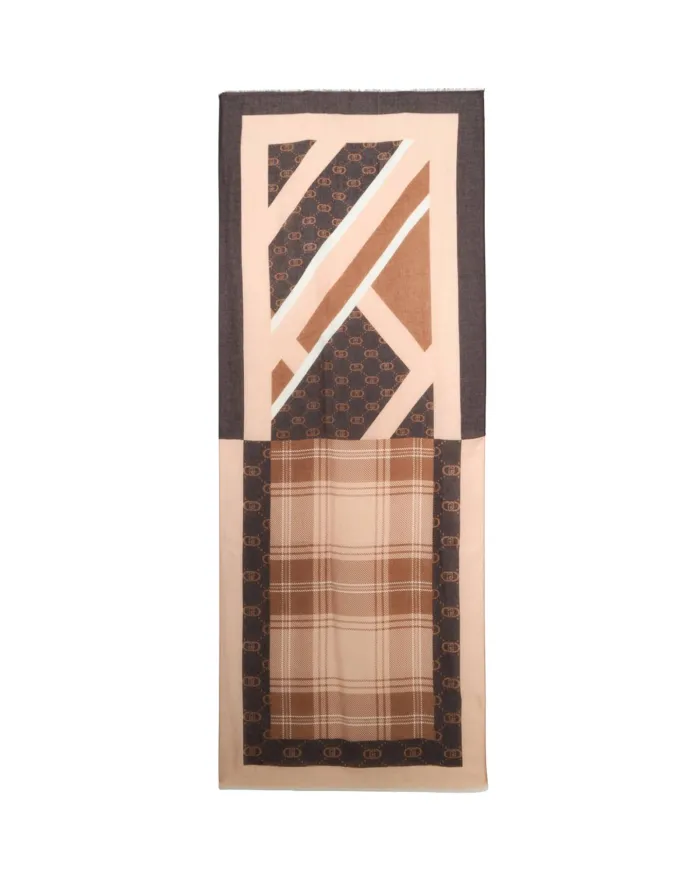 LIU JO Sciarpa Donna 2F5072T0300 AI 25/26 logo check 90912 MORO/LIGHT