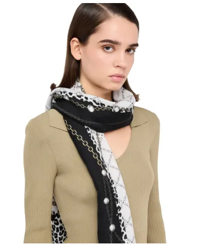 LIU JO Sciarpa Donna 2F5081T0300 AI 25/26 stampa animalier logo 22222 NERO