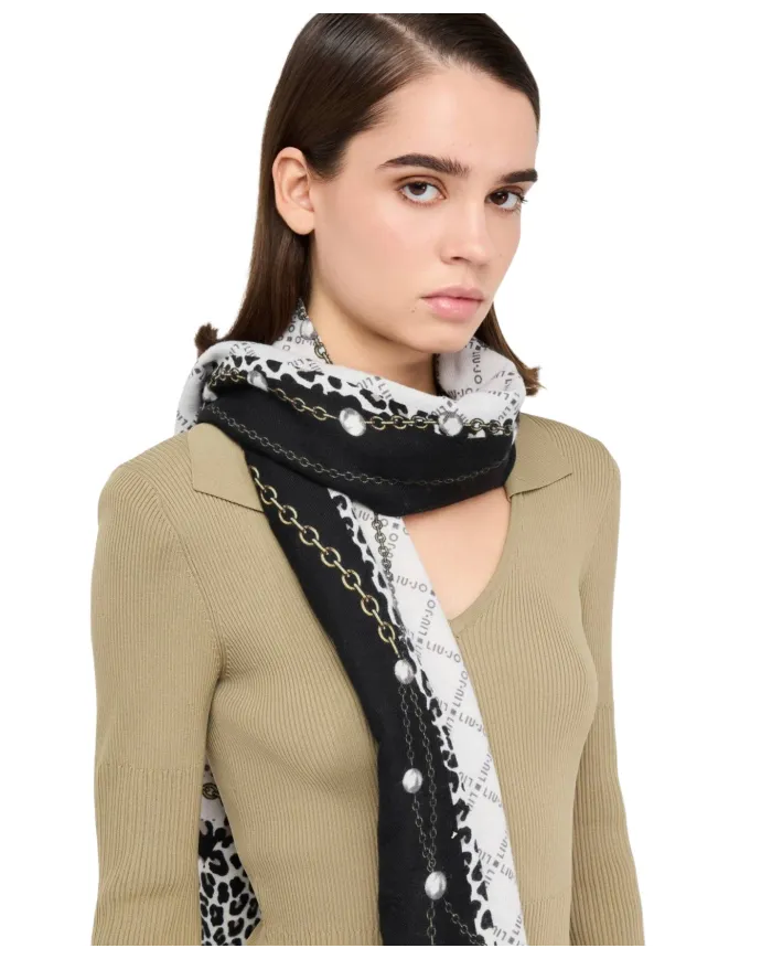 LIU JO Sciarpa Donna 2F5081T0300 AI 25/26 stampa animalier logo 22222 NERO