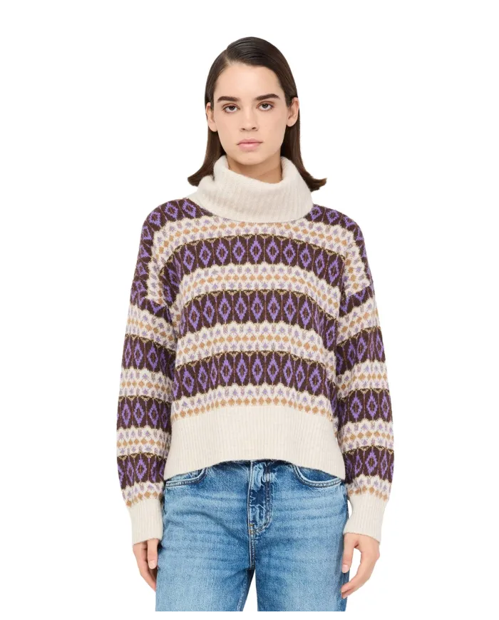 LIU JO Dolcevita Donna MF5241MA58P AI 25/26 over con fantasia jacquard e lurex P9088 violet jacquard