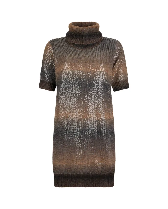 LIU JO Abito Donna MF247MA14R AI 25/26 dolcevita manica corta con paillettes S9472 brown shaded
