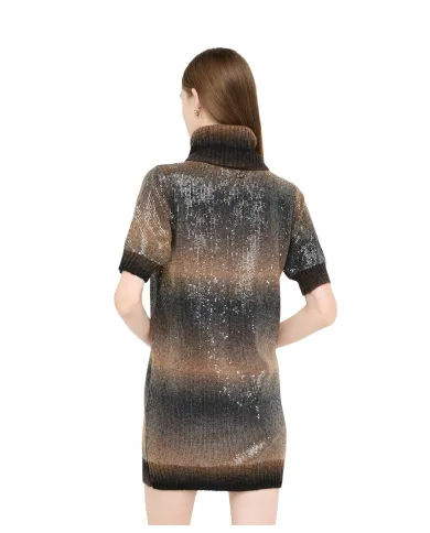 LIU JO Abito Donna MF247MA14R AI 25/26 dolcevita manica corta con paillettes S9472 brown shaded