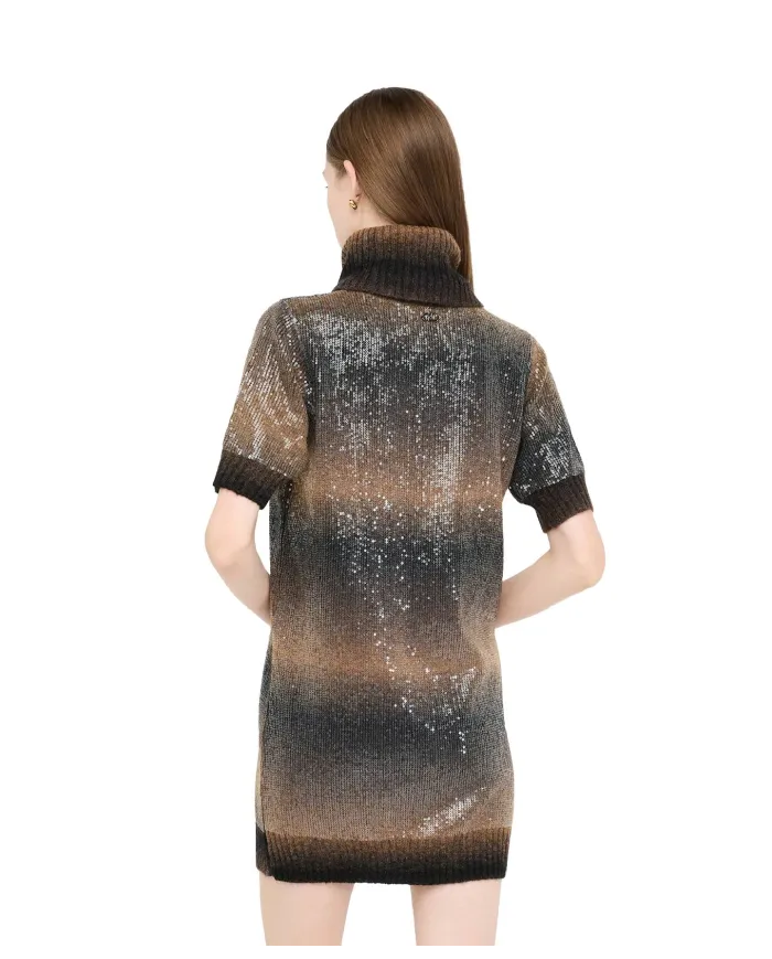 LIU JO Abito Donna MF247MA14R AI 25/26 dolcevita manica corta con paillettes S9472 brown shaded