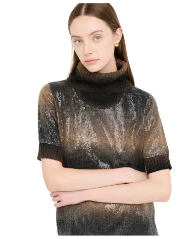 LIU JO Abito Donna MF247MA14R AI 25/26 dolcevita manica corta con paillettes S9472 brown shaded