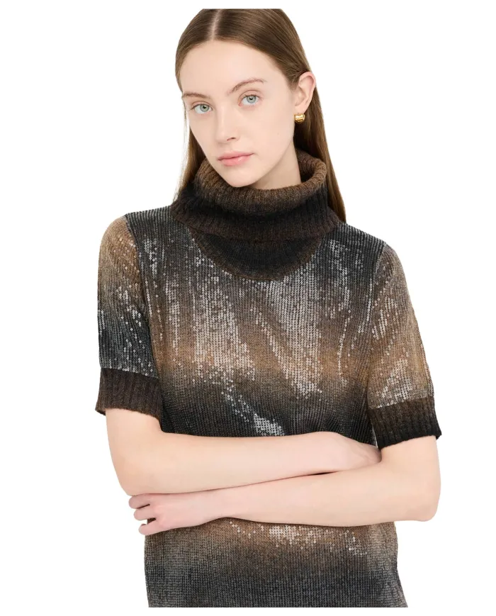 LIU JO Abito Donna MF247MA14R AI 25/26 dolcevita manica corta con paillettes S9472 brown shaded