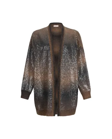 LIU JO Cardigan Donna MF5248MA14R AI 25/26 lungo con paillettes in maglia S9472 brown shaded