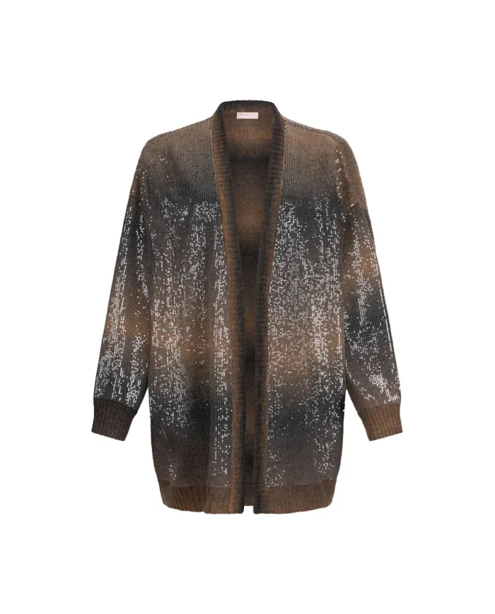 LIU JO Cardigan Donna MF5248MA14R AI 25/26 lungo con paillettes in maglia S9472 brown shaded