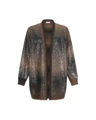 LIU JO Cardigan Donna MF5248MA14R AI 25/26 lungo con paillettes in maglia S9472 brown shaded