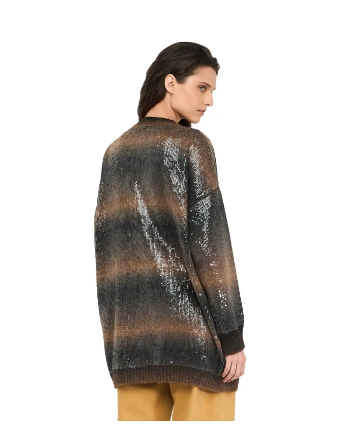 LIU JO Cardigan Donna MF5248MA14R AI 25/26 lungo con paillettes in maglia S9472 brown shaded