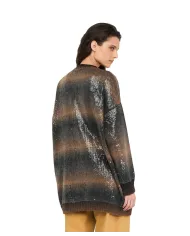 LIU JO Cardigan Donna MF5248MA14R AI 25/26 lungo con paillettes in maglia S9472 brown shaded