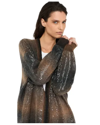 LIU JO Cardigan Donna MF5248MA14R AI 25/26 lungo con paillettes in maglia S9472 brown shaded
