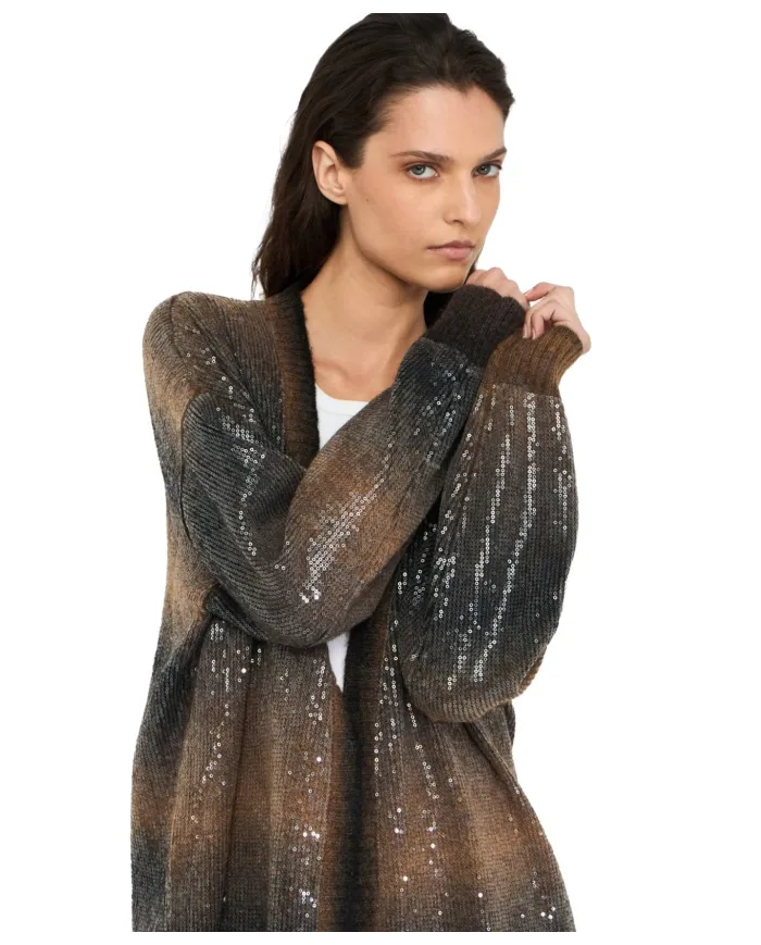 LIU JO Cardigan Donna MF5248MA14R AI 25/26 lungo con paillettes in maglia S9472 brown shaded
