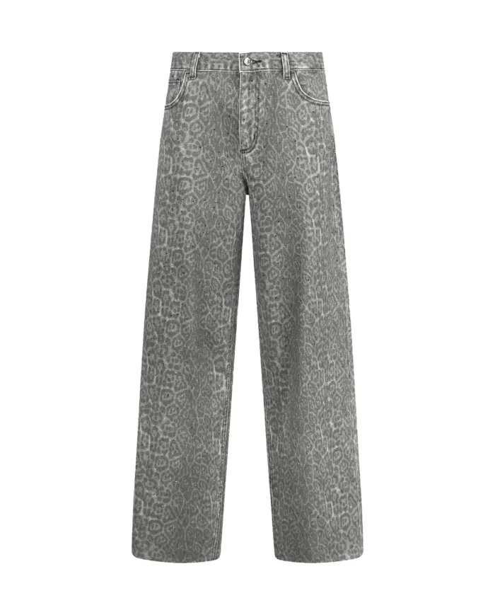 LIU JO Pantalone Donna MF5333T160 AI 25/26 flare con stampa animalier e strass P9132 Grey chic