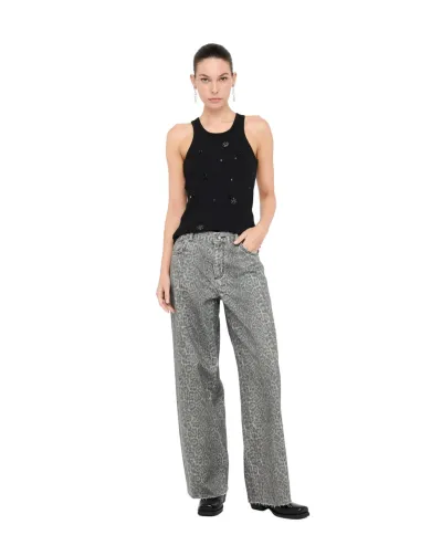 LIU JO Pantalone Donna MF5333T160 AI 25/26 flare con stampa animalier e strass P9132 Grey chic